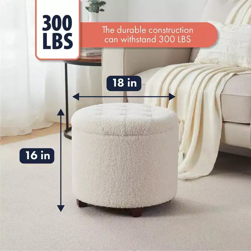 Pouff de rangement rond touffeté en bouclette Donovan Ornavo Home - Blanc