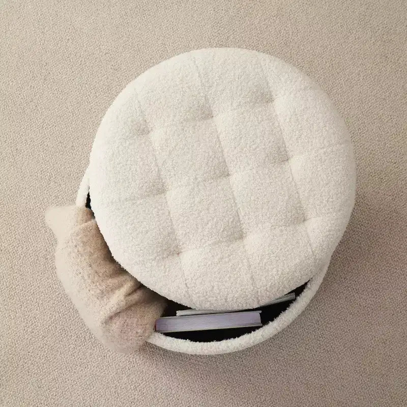 Pouff de rangement rond touffeté en bouclette Donovan Ornavo Home - Blanc