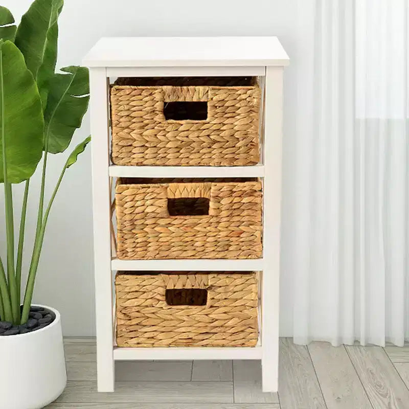 eHemco Table d'appoint/de chevet à 3 niveaux en X avec 3 paniers en jacinthe d'eau naturelle