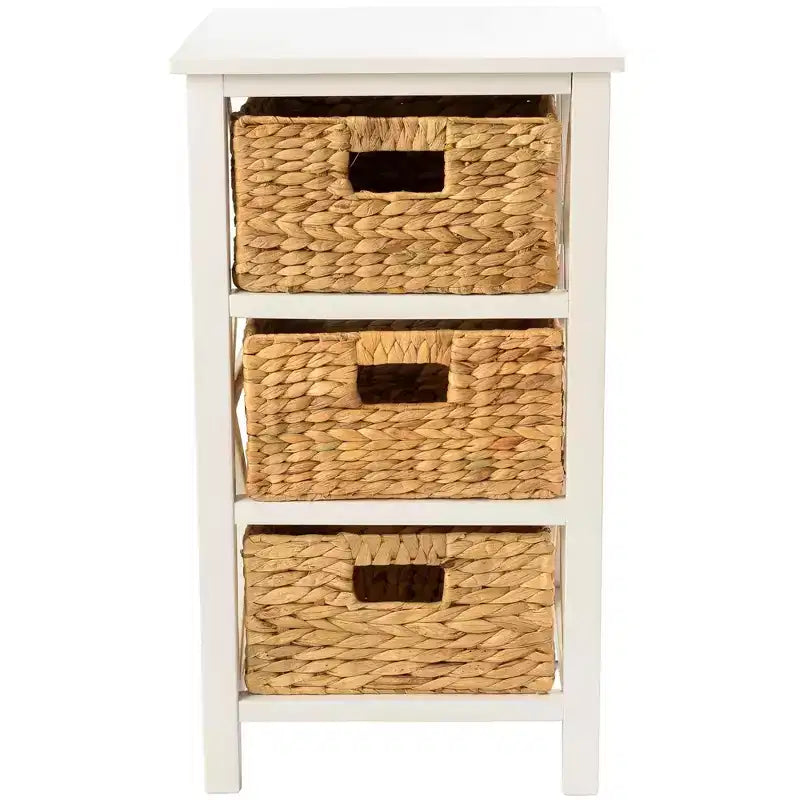 eHemco Table d'appoint/de chevet à 3 niveaux en X avec 3 paniers en jacinthe d'eau naturelle
