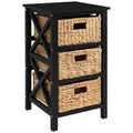 eHemco 3 Tier X-Side End Table Side Table Storage Cabinet with 3 Natural Water Hyacinth Wicker Baskets