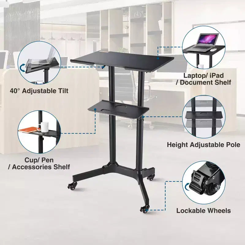 Yescom Pupitre roulant portable Bureau pour ordinateur portable mobile Lecture de présentation Bureau