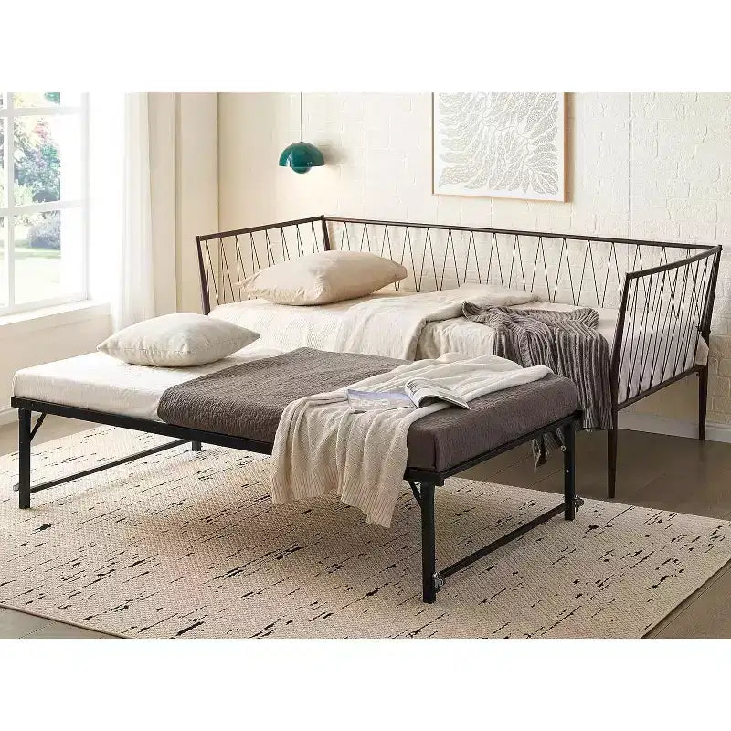 Kings Brand Furniture Modern Twin Size Metal Daybed Frame with Mattress Support, Day Bed for Living Room, Bedroom, Guest Room, Bronze