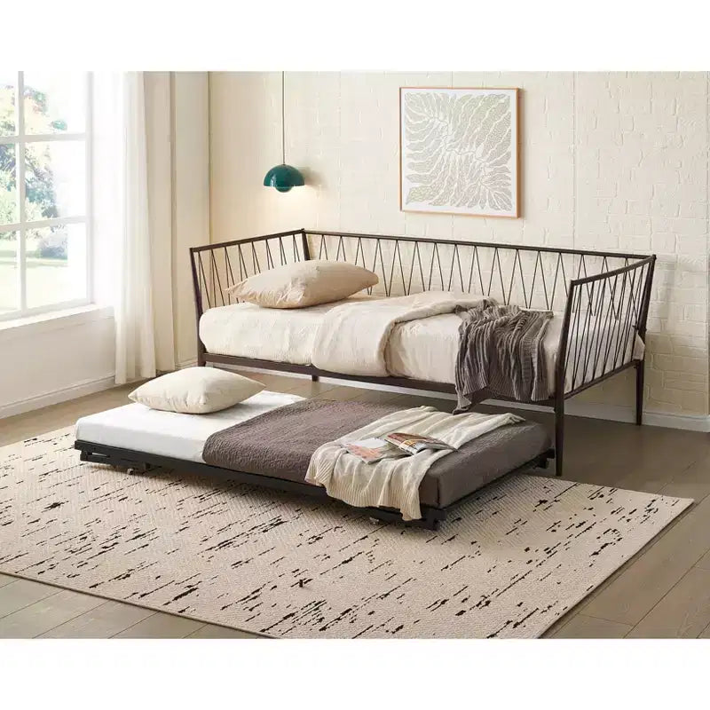 Kings Brand Furniture Cadre de Lit de Repos Moderne en Métal Taille Double avec Support de Matelas, Lit de Repos pour Salon, Chambre à Coucher, Chambre d'Invités, Bronze