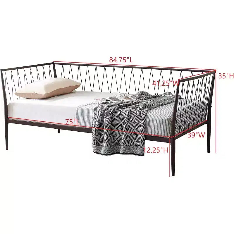 Kings Brand Furniture Cadre de Lit de Repos Moderne en Métal Taille Double avec Support de Matelas, Lit de Repos pour Salon, Chambre à Coucher, Chambre d'Invités, Bronze