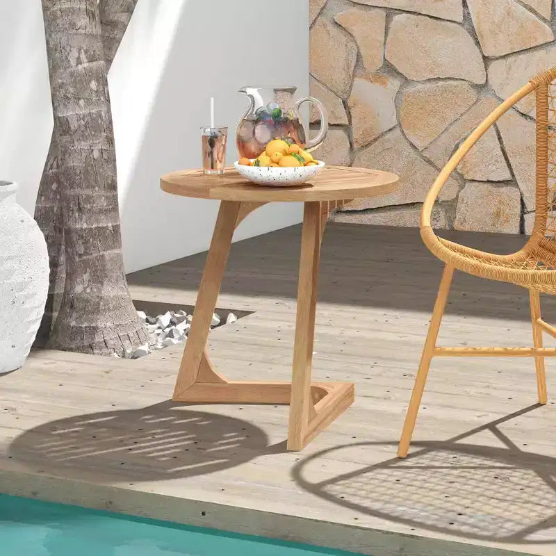 Costway Lot de 1/2 tables d'appoint rondes en bois de teck avec plateau à lattes