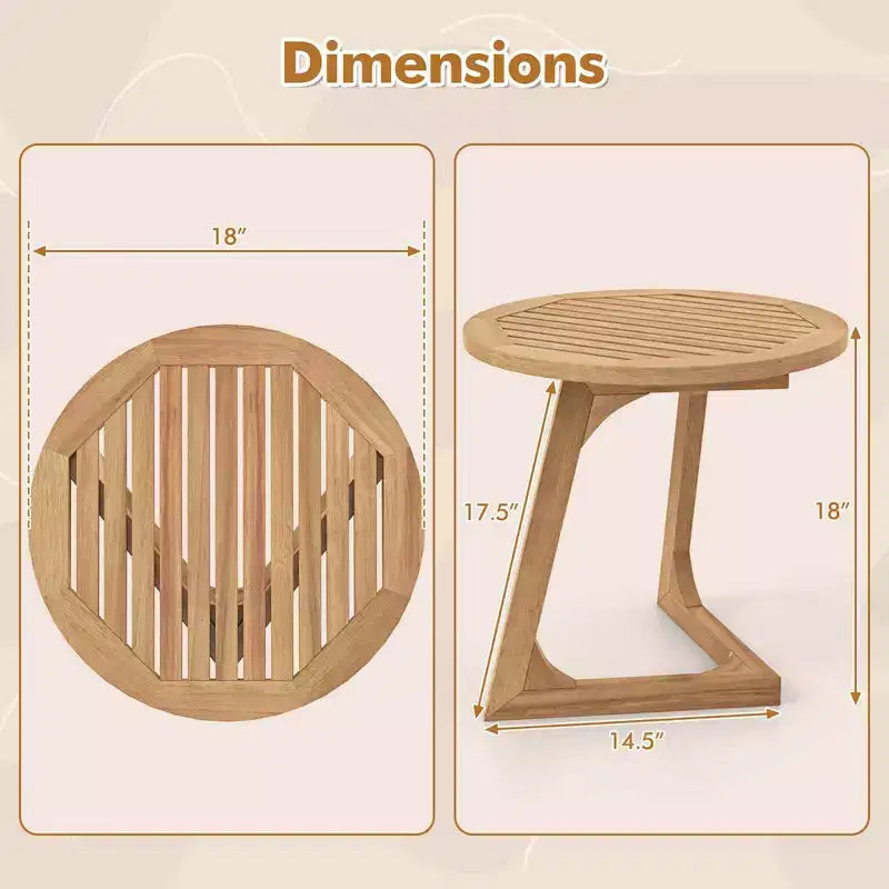 Costway Lot de 1/2 tables d'appoint rondes en bois de teck avec plateau à lattes
