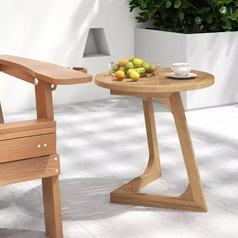 Costway Lot de 1/2 tables d'appoint rondes en bois de teck avec plateau à lattes