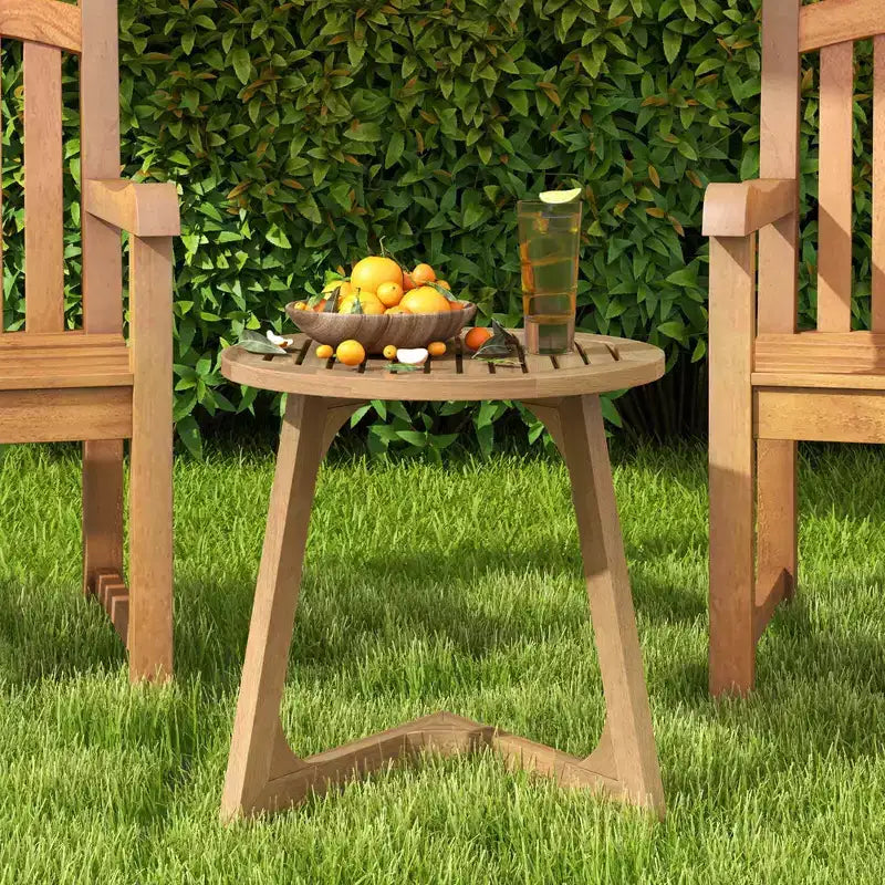 Costway Lot de 1/2 tables d'appoint rondes en bois de teck avec plateau à lattes