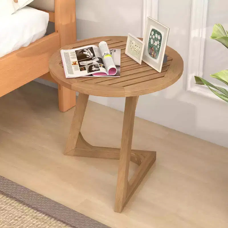 Costway Lot de 1/2 tables d'appoint rondes en bois de teck avec plateau à lattes