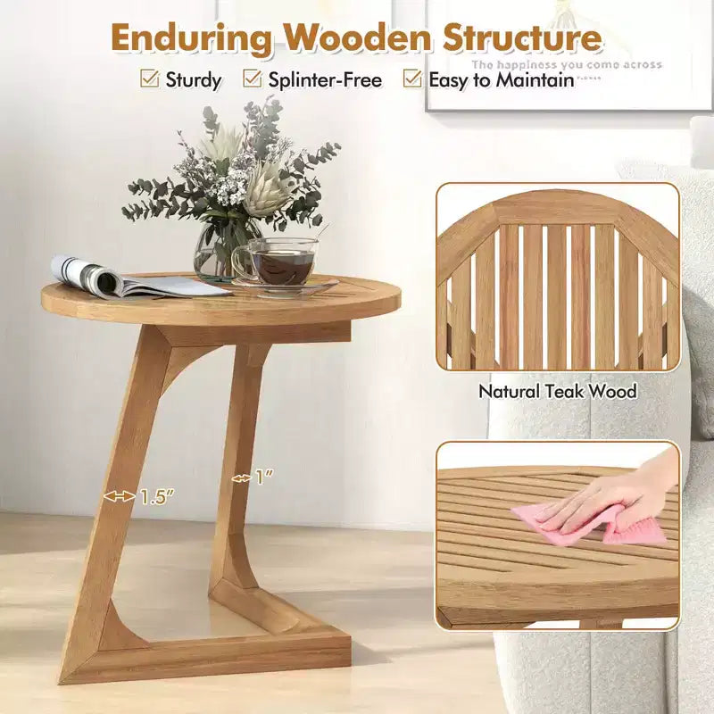 Costway Lot de 1/2 tables d'appoint rondes en bois de teck avec plateau à lattes