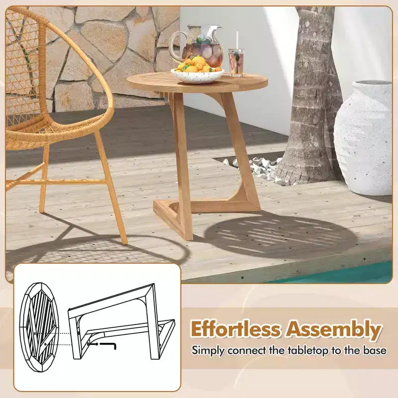 Costway Lot de 1/2 tables d'appoint rondes en bois de teck avec plateau à lattes