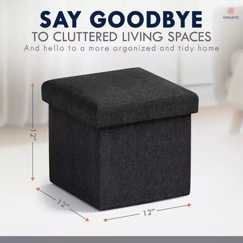 Ornavo Home Pouf de rangement pliable carré de 30,5 cm