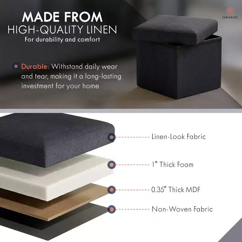 Ornavo Home Pouf de rangement pliable carré de 30,5 cm