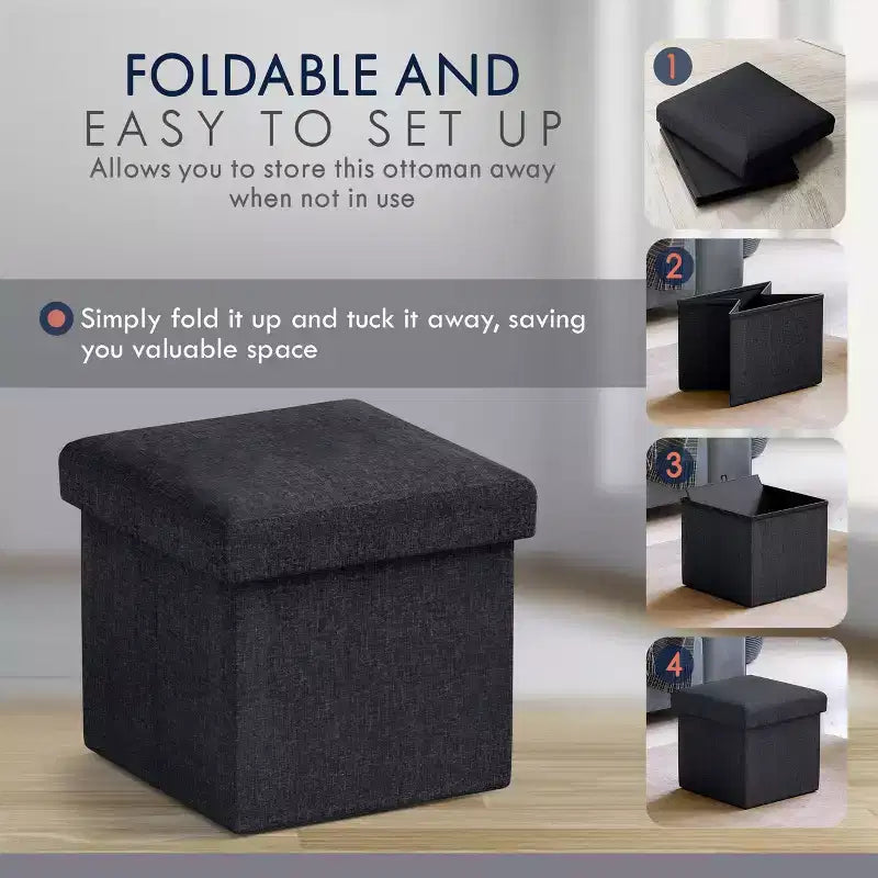 Ornavo Home Pouf de rangement pliable carré de 30,5 cm