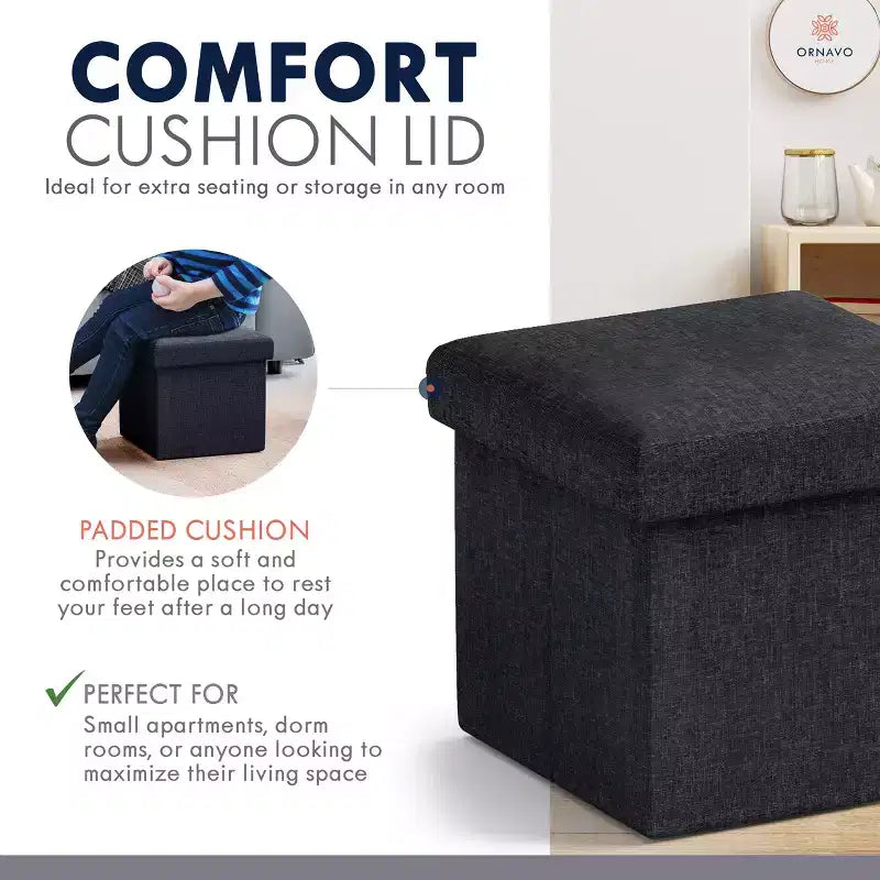 Ornavo Home Pouf de rangement pliable carré de 30,5 cm