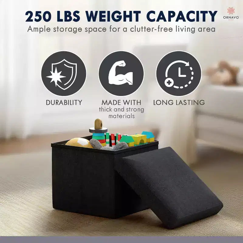 Ornavo Home Pouf de rangement pliable carré de 30,5 cm