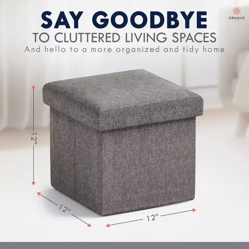 Ornavo Home Pouf de rangement pliable carré de 30,5 cm