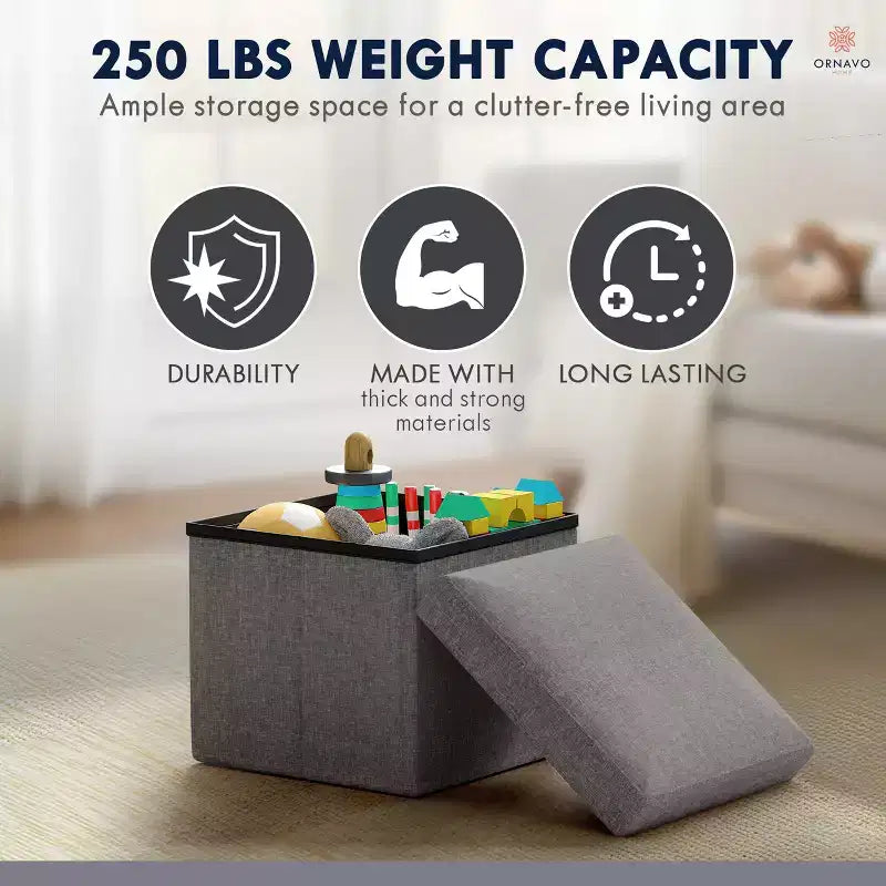 Ornavo Home Pouf de rangement pliable carré de 30,5 cm