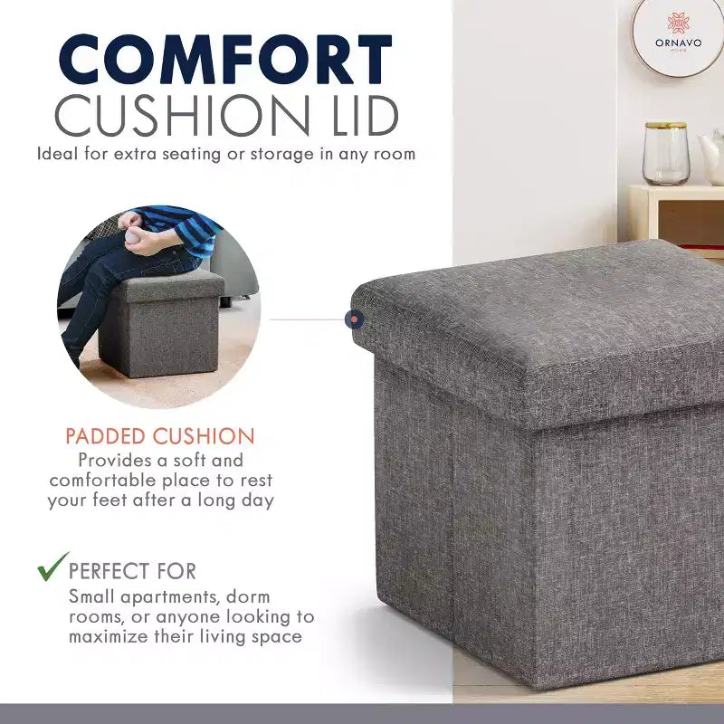Ornavo Home Pouf de rangement pliable carré de 30,5 cm