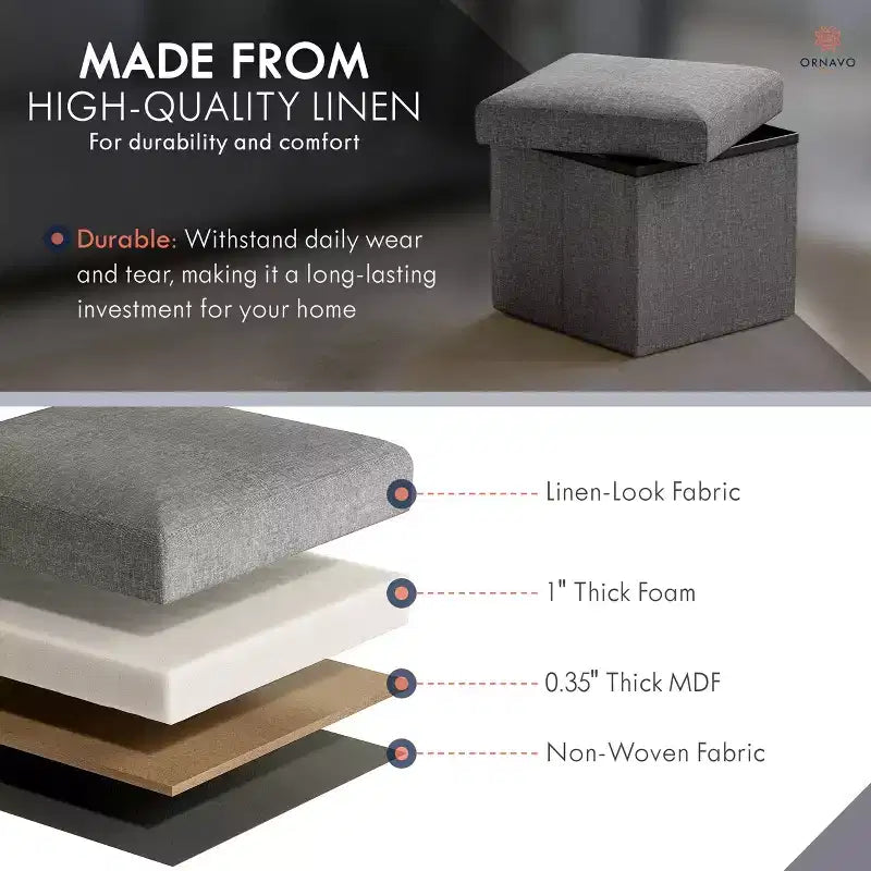 Ornavo Home Pouf de rangement pliable carré de 30,5 cm