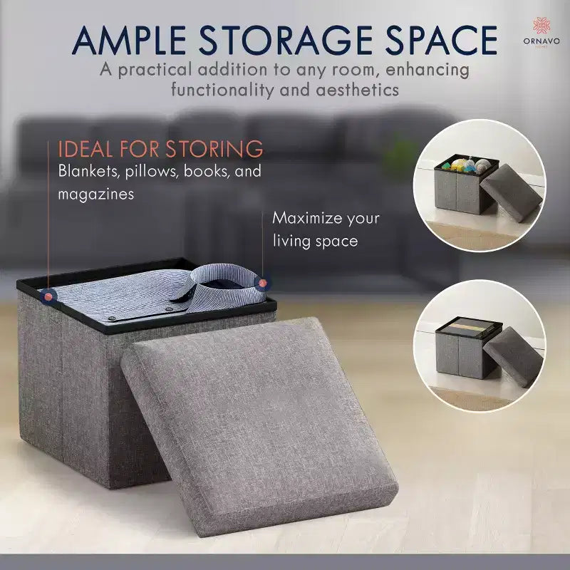 Ornavo Home Pouf de rangement pliable carré de 30,5 cm