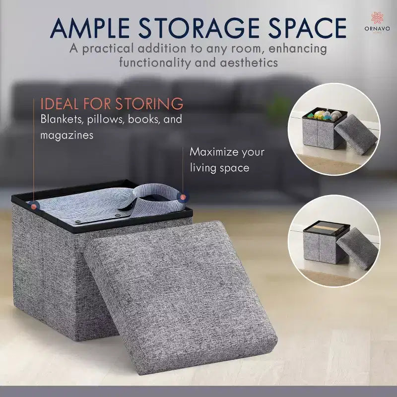 Ornavo Home Pouf de rangement pliable carré de 30,5 cm