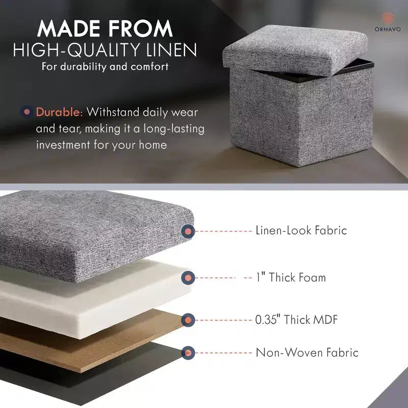 Ornavo Home Pouf de rangement pliable carré de 30,5 cm