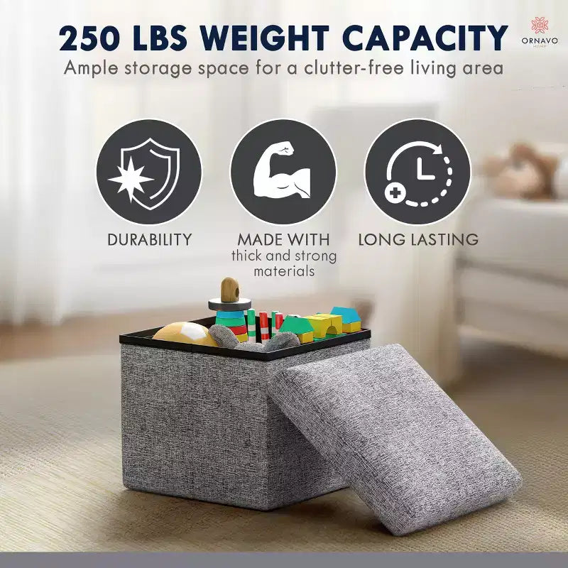 Ornavo Home Pouf de rangement pliable carré de 30,5 cm