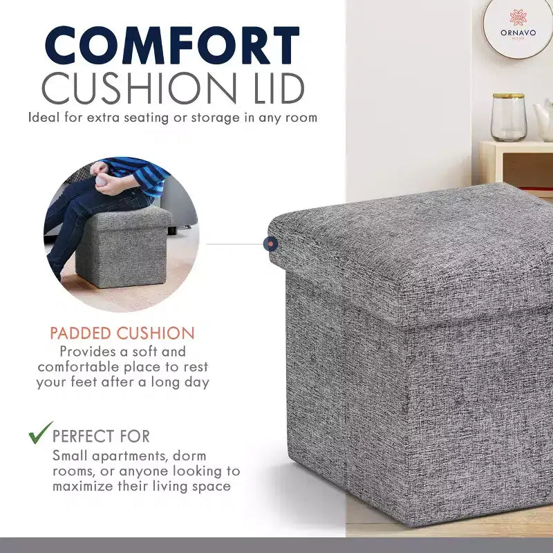 Ornavo Home Pouf de rangement pliable carré de 30,5 cm