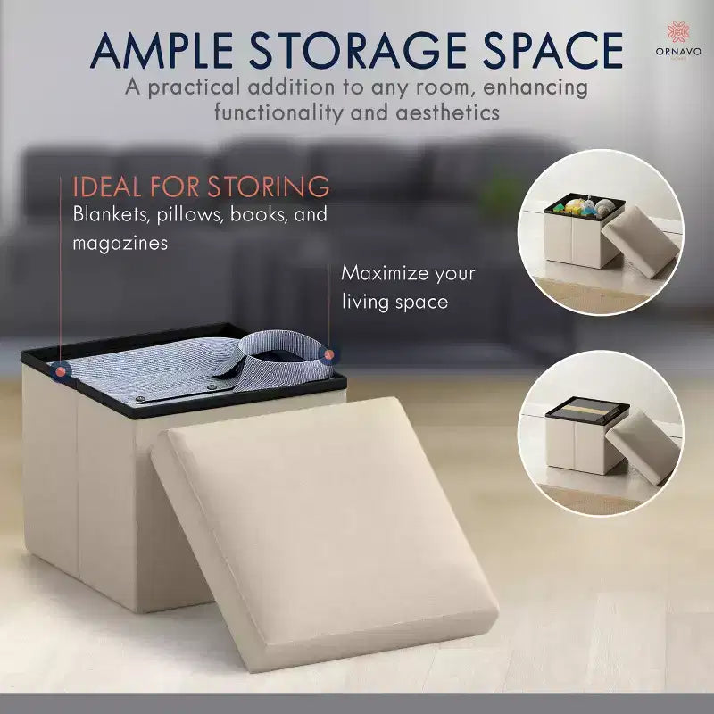 Ornavo Home Pouf de rangement pliable carré de 30,5 cm