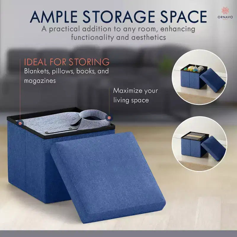 Ornavo Home Pouf de rangement pliable carré de 30,5 cm