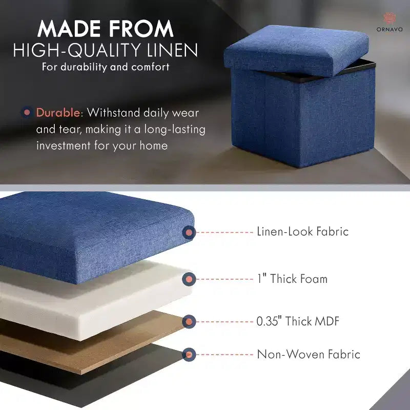 Ornavo Home Pouf de rangement pliable carré de 30,5 cm