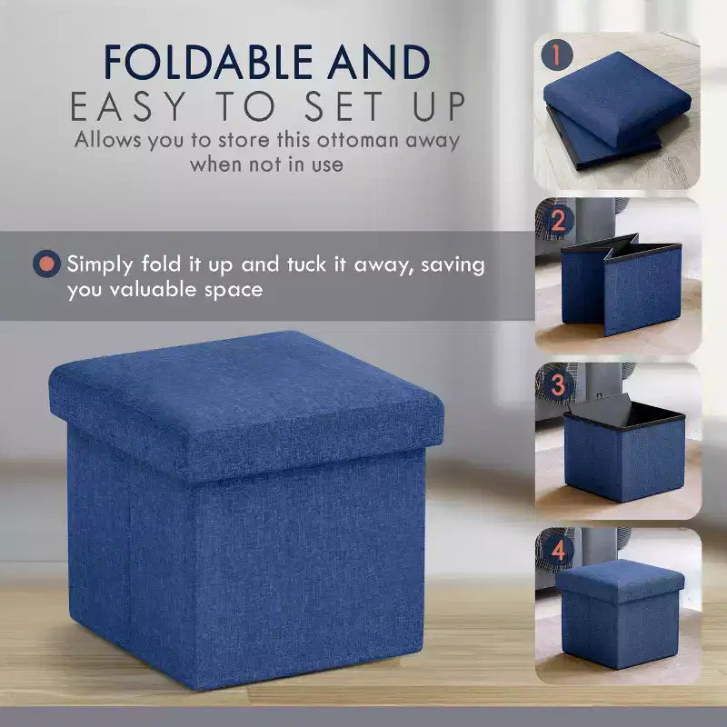Ornavo Home Pouf de rangement pliable carré de 30,5 cm