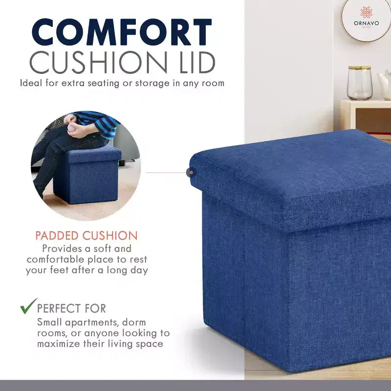Ornavo Home Pouf de rangement pliable carré de 30,5 cm