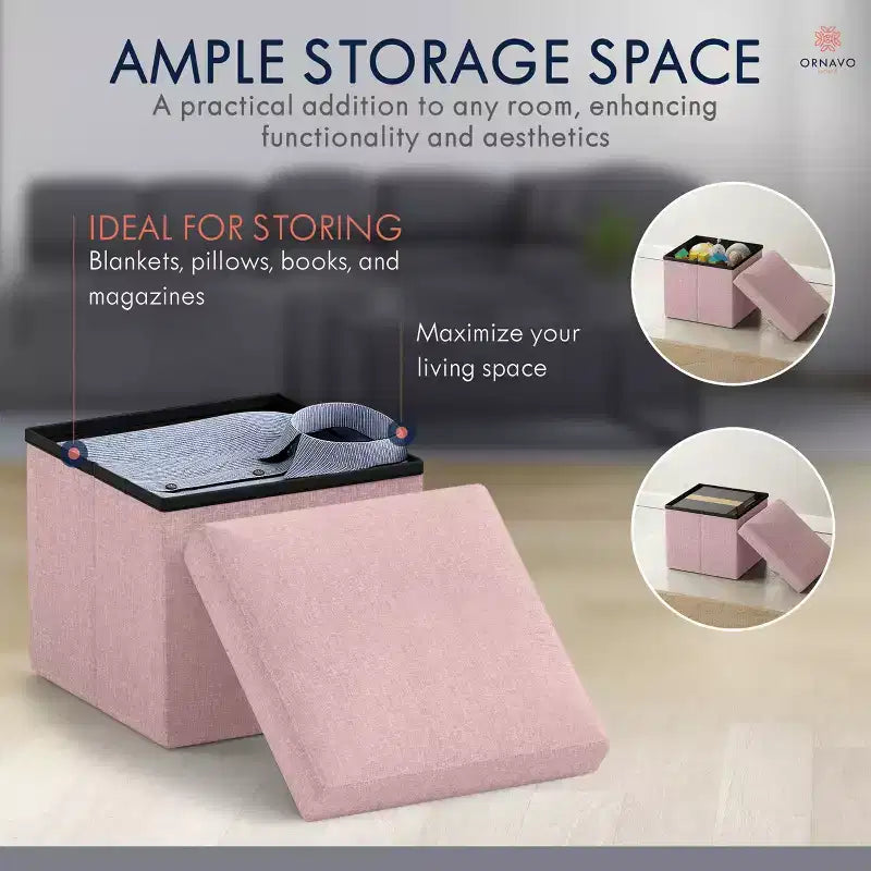 Ornavo Home Pouf de rangement pliable carré de 30,5 cm