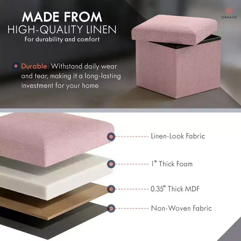 Ornavo Home Pouf de rangement pliable carré de 30,5 cm