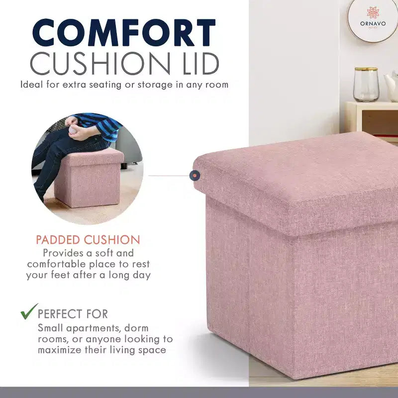 Ornavo Home Pouf de rangement pliable carré de 30,5 cm
