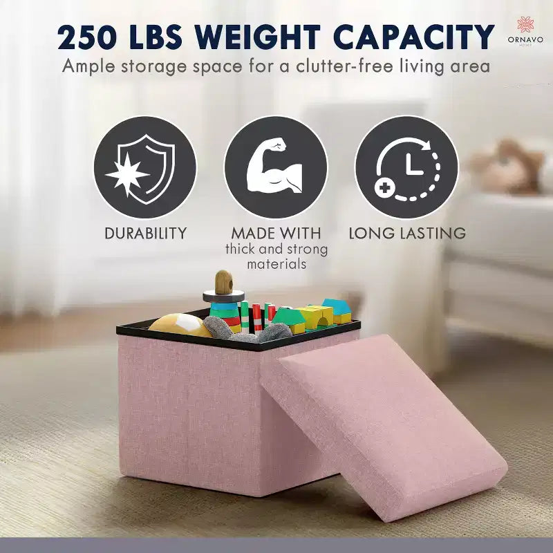 Ornavo Home Pouf de rangement pliable carré de 30,5 cm