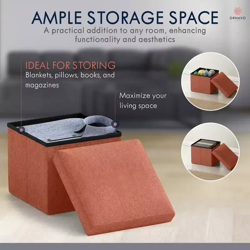 Ornavo Home Pouf de rangement pliable carré de 30,5 cm