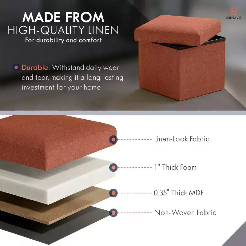 Ornavo Home Pouf de rangement pliable carré de 30,5 cm