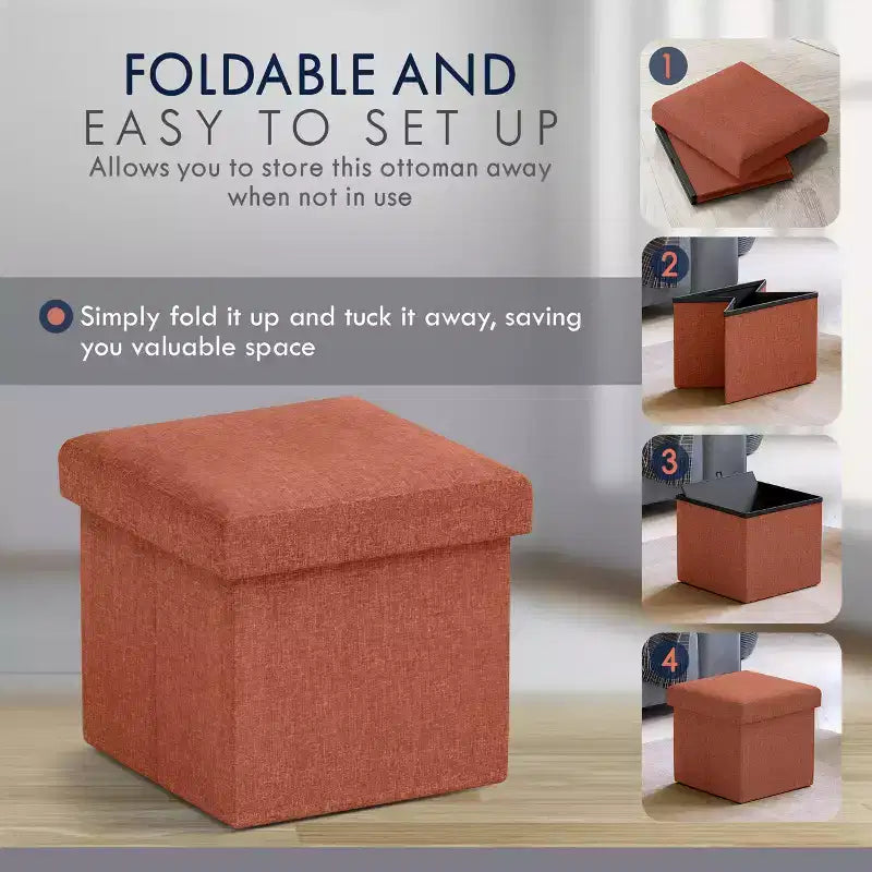 Ornavo Home Pouf de rangement pliable carré de 30,5 cm
