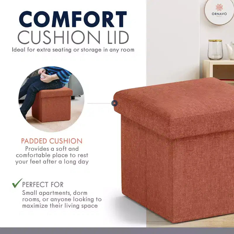 Ornavo Home Pouf de rangement pliable carré de 30,5 cm