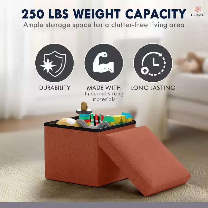 Ornavo Home Pouf de rangement pliable carré de 30,5 cm