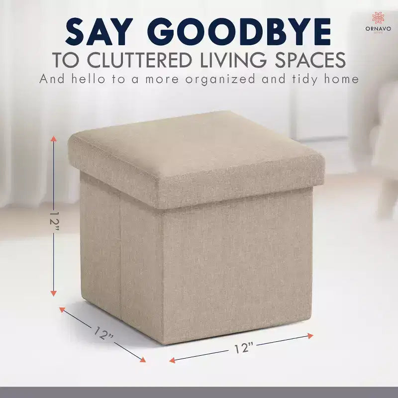 Ornavo Home Pouf de rangement pliable carré de 30,5 cm