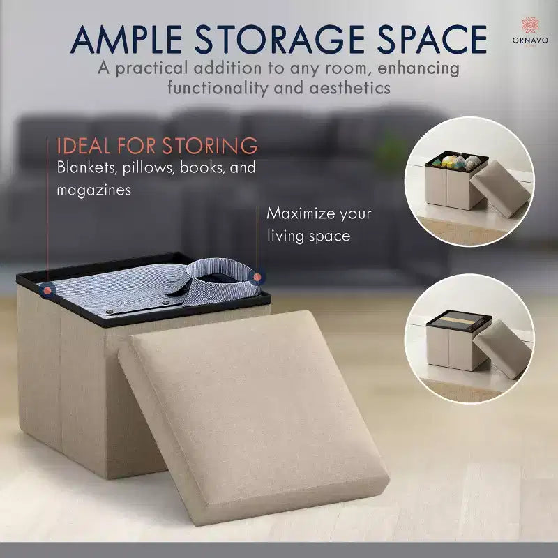 Ornavo Home Pouf de rangement pliable carré de 30,5 cm