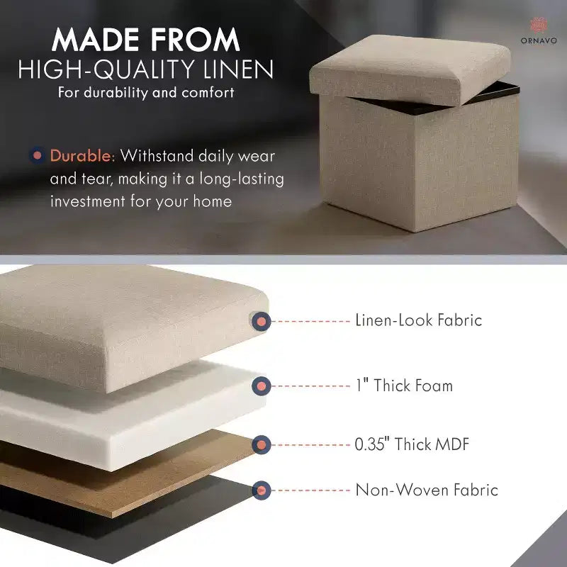 Ornavo Home Pouf de rangement pliable carré de 30,5 cm