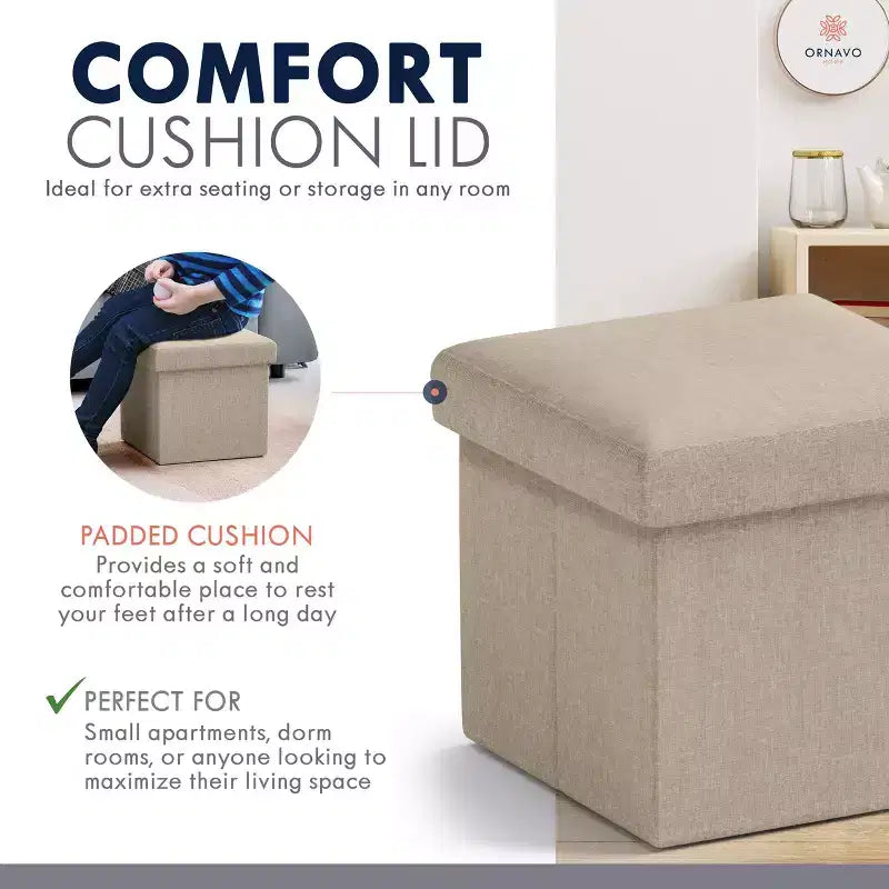 Ornavo Home Pouf de rangement pliable carré de 30,5 cm