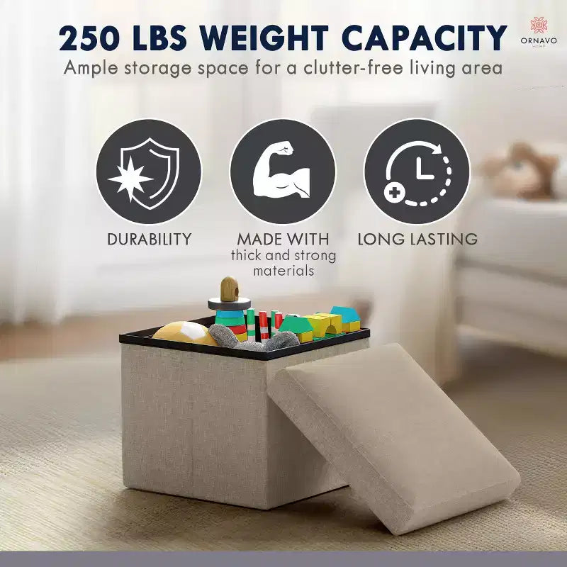 Ornavo Home Pouf de rangement pliable carré de 30,5 cm