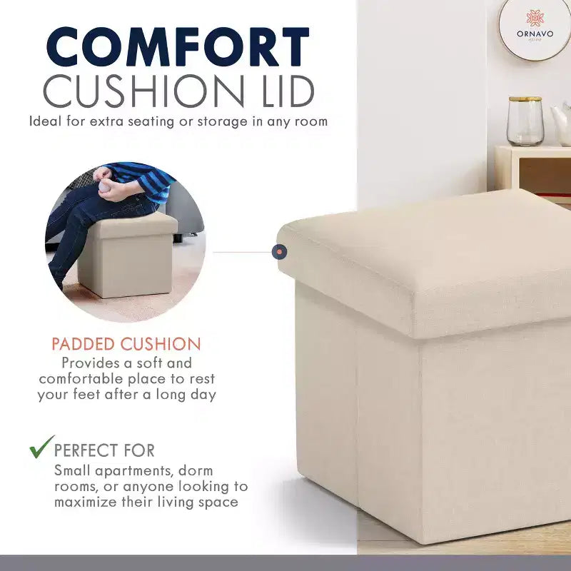 Ornavo Home Pouf de rangement pliable carré de 30,5 cm